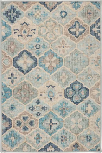 Dash & Albert Alfombra Pali Blue lavable a máquina, 2 x 3 pies, patrón geométrico azul