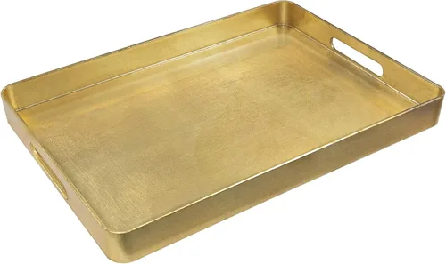 Miniatura 11 de MAONAME Bandeja Decorativa Dorada con Asas, Bandeja de Servir de Papel Aluminio para Otomana, Bandejas de Café Rectangulares para Sala de Estar
