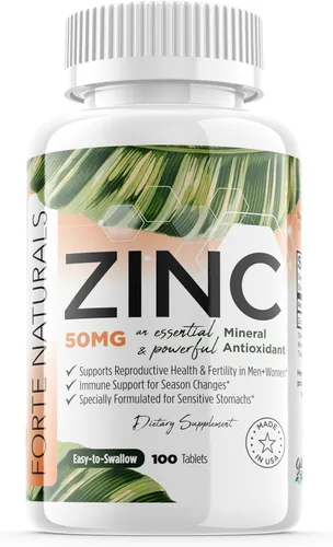 100 suplementos de zinc especialmente formulados para estómagos sensibles, vitaminas para adultos, suplemento diario vegano de 50 mg, sin OMG,