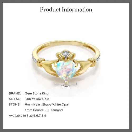 Miniatura 6 de Gem Stone King Anillo de compromiso claddagh celta irlandés de oro amarillo de 10 quilates con piedra preciosa en forma de corazón de 0.236 in