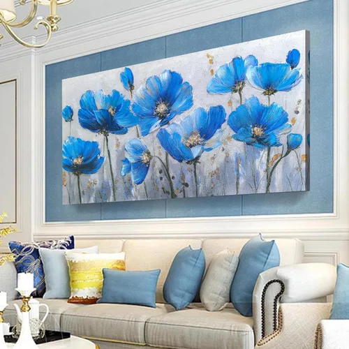 Miniatura 8 de Tarfupth Lienzo floral para pared de sala de estar, flores doradas y blancas, obra de arte botánica grande para dormitorio, oficina, decoración