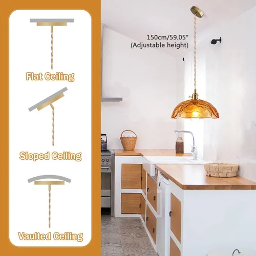 Miniatura 4 de Lámpara colgante colgante moderna de latón dorado 1 luz colgante de vidrio ámbar iluminación diseño cúpula moderna lámpara colgante para isla