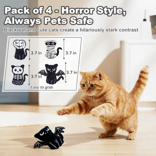 Miniatura 6 de Retro Shaw Paquete de 4 juguetes de hierba gatera arrugada para gatitos de interior, felpa suave para Halloween, juguetes góticos para gatos, juego