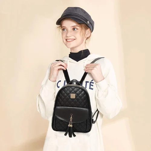 Miniatura 7 de I IHAYNER - Morral informal de cuero acolchado con diseño simple para mujer