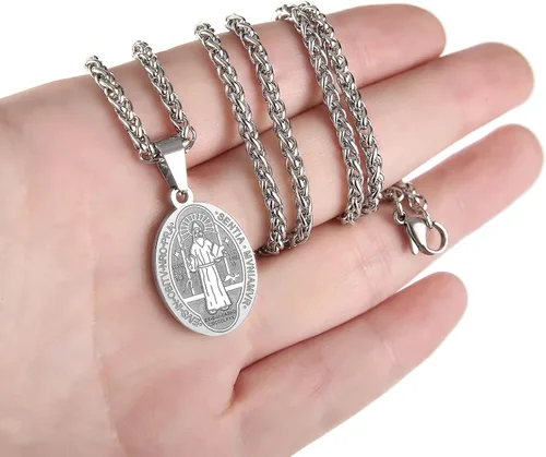 Miniatura 5 de P. BLAKE Collar ovalado de San Cristóbal, Miguel, José, Jude/Virgen María/José/Francisco/Patrick/Anthony/Benedict/Thomas para hombres y mujeres