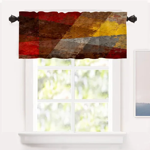 Miniatura 69 de Shrahala Beige and Orange Abstract Art Brushstrokes Blackout Curtain Tiers, Abstract Oil Paint Kitchen Valance Light Blocking Tier Drapes with Rod