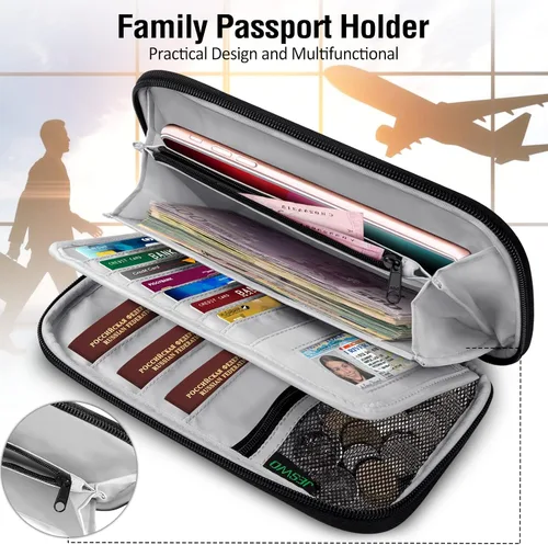 Miniatura 4 de BKNOOU Soporte para pasaporte familiar con bloqueo Rfid, organizador de documentos de viaje, soporte impermeable para pasaporte de viaje, soporte