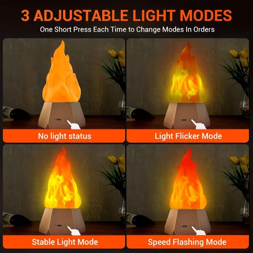 Miniatura 6 de Ollcuz Lámpara de fuego falsa, velas sin llama recargables por USB con llama parpadeante, luz LED de llama de 3 modos para acampar al aire libre