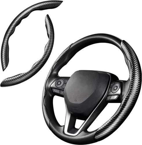 Miniatura 7 de Cartist Funda de volante de fibra de carbono, antideslizante, para hombres y mujeres, duradera, accesorio universal para automóvil (negro)