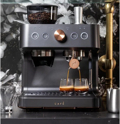 Miniatura 9 de Café Bellissimo - Máquina de café expreso semiautomática con molinillo y espumador de leche, detalles de cobre, control de aplicación WiFi, tanque