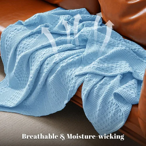 Miniatura 3 de PHF - Manta tejida de punto gofre 100% algodón, suave, ligera, transpirable, acogedora, de verano, para sofá y cama, tejida, estética, decoración