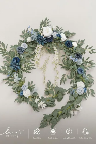 Miniatura 6 de Ling's moment Guirnalda de Flores de Primavera de 9 Pies - Flores de Arco de Boda para Decoración de Fondo, Eucalipto y Rosa, Guirnalda Floral