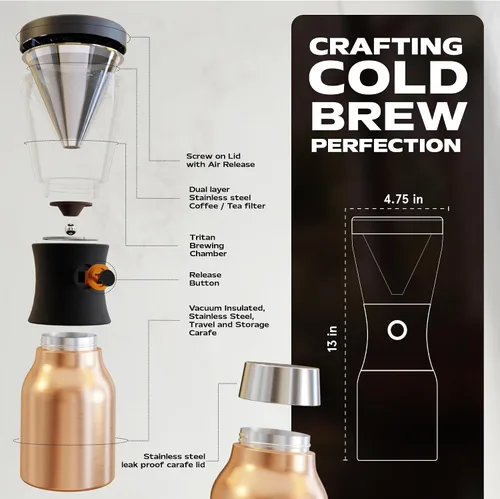 Miniatura 7 de asobu Cafetera de preparación fría, galardonada cafetera aislada de 40 onzas con jarra portátil de acero inoxidable – Ganadora número 1 del festival