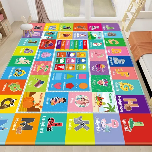 Miniatura 9 de Alfombras infantiles de 5 x 7 pies para sala de juegos, alfombra de juegos con zoológico para habitación de niños, alfombra educativa del alfabeto