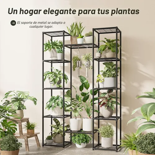 Miniatura 5 de GENTINGBRO - Soporte de metal para plantas al aire libre de 62.2 pulgadas de alto, estante para plantas, 12 macetas, interior, sala de estar