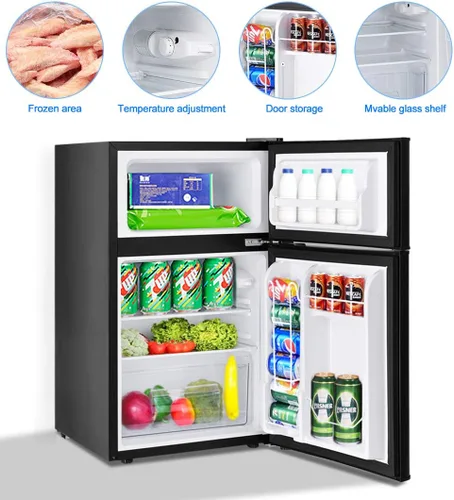 Miniatura 4 de Refrigerador compacto, unidad de 3.2 pies cúbicos Mini refrigerador de hoja laminada en frío con congelador, refrigerador de dormitorio con estantes
