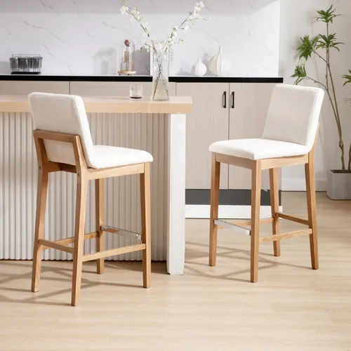 Miniatura 31 de Kmax Juego de 2 taburetes de bar de 26 pulgadas de altura de mostrador, taburetes tapizados para encimera de cocina con soporte trasero, taburetes