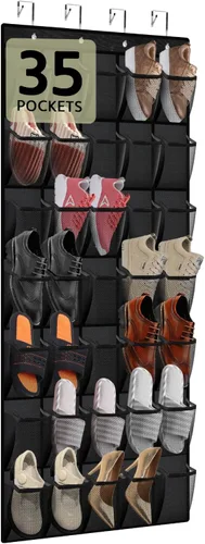 Miniatura 13 de PAULONE Organizador de zapatos de 12 bolsillos para colocar sobre la puerta, reutilizable, transpirable, bolsa grande de malla, organizador
