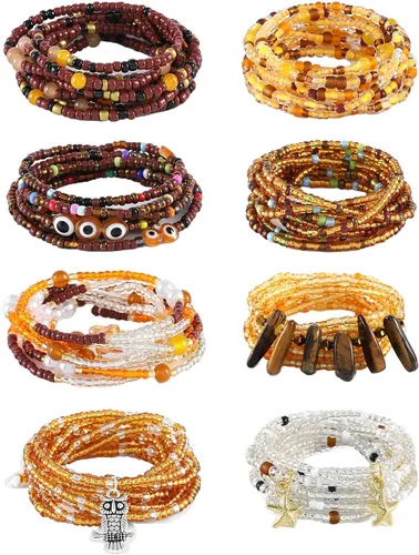 ELABEST Cuentas africanas de cintura para mujer, no elásticas, 8 cuentas para el vientre, tallas grandes, coloridas, hechas a mano, accesorios de