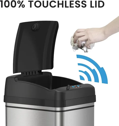 Miniatura 2 de iTouchless Nuevo modelo de cubo de basura con sensor de 13 galones con filtro de olor AbsorbX avanzado y cerradura de tapa a prueba de mascotas