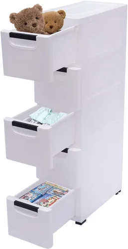 Miniatura 10 de Cómoda vertical alta de 5 niveles, torre de almacenamiento con ruedas, gabinete de almacenamiento moderno y estrecho de plástico, organizador