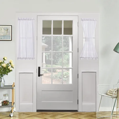 Miniatura 15 de Demetex Cortinas francesas para puerta delantera, juego de 2 paneles de cortina semitraslúcidos de lino para puerta delantera, pequeños
