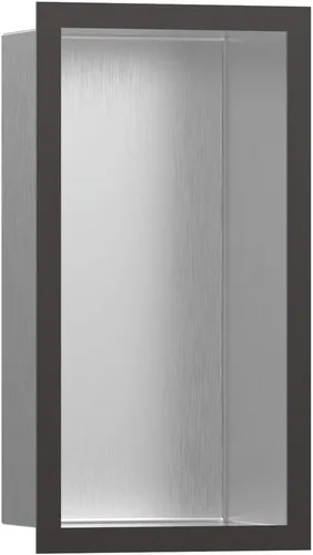 hansgrohe XtraStoris 56094340 - Nicho de pared empotrado individual de acero inoxidable cepillado con marco de diseño de 12 x 6 x 4 pulgadas en