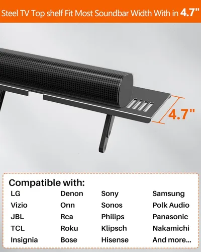 Miniatura 10 de Soporte para barra de sonido, estante superior de TV de acero sin perforaciones, se adapta a la mayoría de barras de sonido de hasta 15 libras