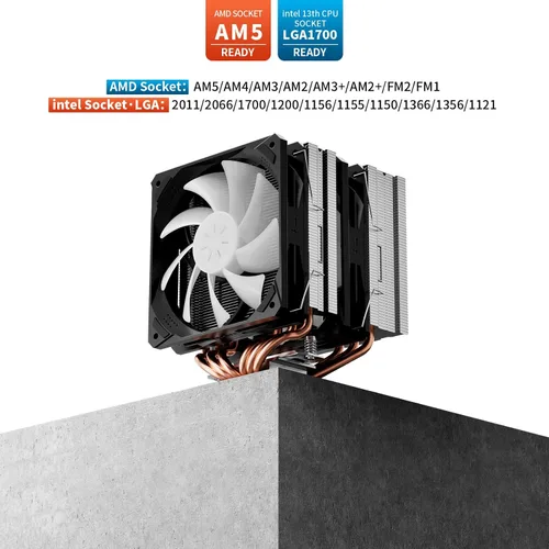 Miniatura 5 de upHere D6SEC Enfriador de aire de CPU de doble torre con tubos de calor de cobre de 6mm x 6 y ventiladores PWM ARGB de 5V de 120mm