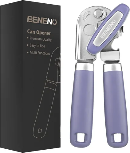 Beneno - Abridor de latas manual de mano resistente con imán, hoja duradera y afilada de acero al carbono de corte suave, perilla grande que ahorra