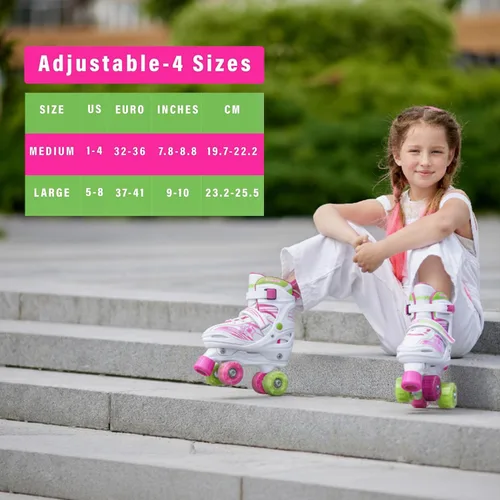 Miniatura 6 de XinoSports - Patines ajustables para niños y niñas con ruedas iluminadas (de 5 a 20 años) - Patines con ruedas iluminadoras Rosa