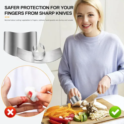 Miniatura 7 de Niupiour Protectores de dedos de acero inoxidable, 4 paquetes de protectores de dedos para cortar, rebanar, cortar en cubitos, cortar vegetales