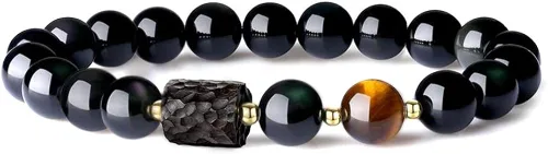 L&C Feng Shui - Pulsera de riqueza de obsidiana negra Pulseras de cristal de obsidiana para mujeres y hombres, 0.315in, 0.394in, alivio natural,