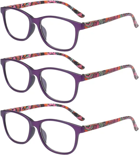 Gafas de lectura para mujeres y hombres, unisex, diseño floral, estilo vintage, a la moda, diseño floral, paquete de 3 unidades, color morado, 2.5