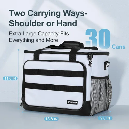 Miniatura 4 de ZAKEEP - Bolsa de enfriamiento suave, 30 latas, enfriador plegable con correas ajustables para el hombro, baúl de hielo blanco para acampar, playa