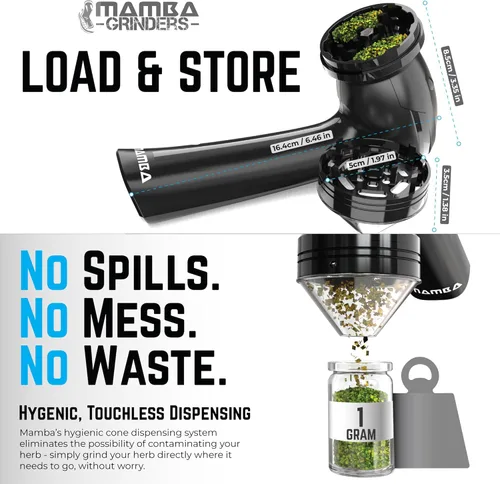 Miniatura 3 de Mamba Amoladora eléctrica de especias molinos. Fácil de cargar con una sola mano Uso 0.04 oz Molino recargable USB Negro y Negro