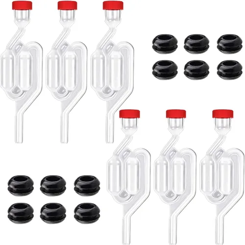 Esclusas para fermentación [6 unidades], kit de esclusa de fermentación, alta transparencia, forma de S de doble burbuja con 12 ojales perforados de