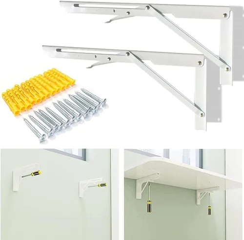 Miniatura 5 de Mesa flotante plegable para colgar en la pared, mesa resistente y estable para comedor, escritorio de madera pequeño, blanco, plata, 47 x 20
