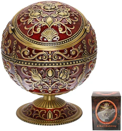 LAUYOO - Cenicero vintage con tapa para cigarrillos, cenicero portátil de metal para exteriores e interiores, estampado a mano, resistente al