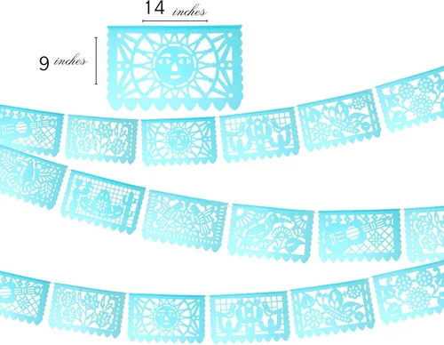 Miniatura 2 de WS900 - Banderas de papel picado, 5 unidades de papel de seda azul aguamarina de más de 60 pies, bonitas pancartas para bodas, quinceañeras