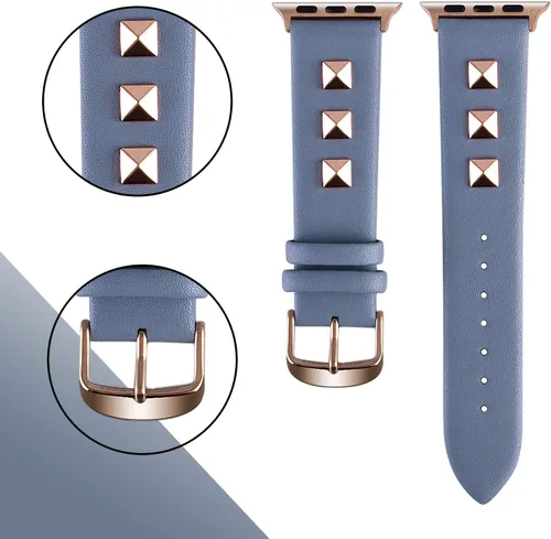 Miniatura 3 de Golden Rivets - Correas de cuero compatibles con Apple Watch Ultra SE Series 8 7 6 5 4 3 1.929 in 1.772 in 1.732 in 1.654 in 1.496 in 1.575 in 1.614