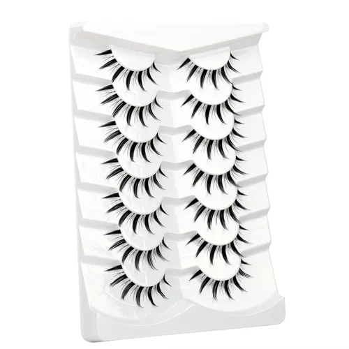 Miniatura 833 de Pooplunch - Pestañas postizas finas de visón sintético, estilo ojo de gato, naturales, cruzadas, tipo racimo, efecto 8D de volumen, tiras