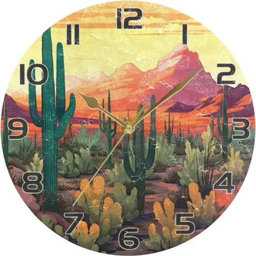 Miniatura 5 de Kigai Reloj de pared de cactus del desierto, silencioso sin tictac, funciona con pilas, reloj redondo para cocina, oficina, escuela, hogar decorativo