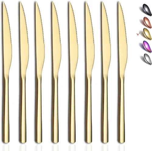 Miniatura 8 de HOMQUEN Cuchillos para carne, juego de 8 cuchillos de carne de acero inoxidable de alta calidad, juegos de cuchillos de carne, cuchillos alemanes