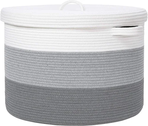 Miniatura 17 de Cesta de almacenamiento extra grande de 16" x 16" x 18" con tapa, cestas de almacenamiento de cuerda de algodón, canasta de lavandería, contenedor