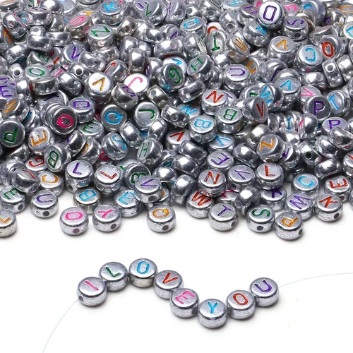 Miniatura 12 de LAIDANLA - 1500 cuentas de letras acrílicas del alfabeto doradas, cuentas redondas blancas de 7×4mm para hacer joyas, pulseras, collares, llaveros
