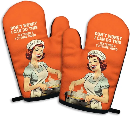 Miniatura 6 de I am Fine - Juego de 2 guantes de horno antideslizantes de silicona divertidos, guantes de cocina retro, regalo de cocina para mujeres, regalos