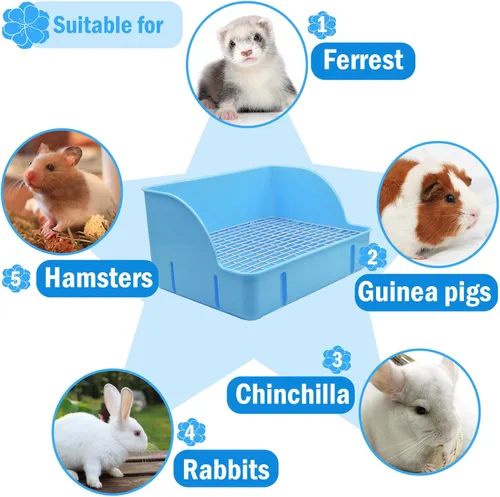 Miniatura 7 de 12 Piezas Cajas de Arena para Conejos para Jaula, Entrenador de Orinal Esquinero para Conejito Cobaya, Inodoro de Rejilla Cuadrada de Plástico, Caja