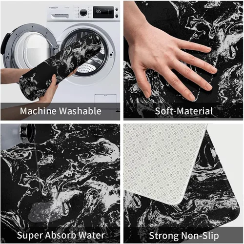 Miniatura 6 de Alfombra de baño con textura de mármol blanco y negro, antideslizante, lavable a máquina, alfombra de ducha para decoración del hogar, tapetes