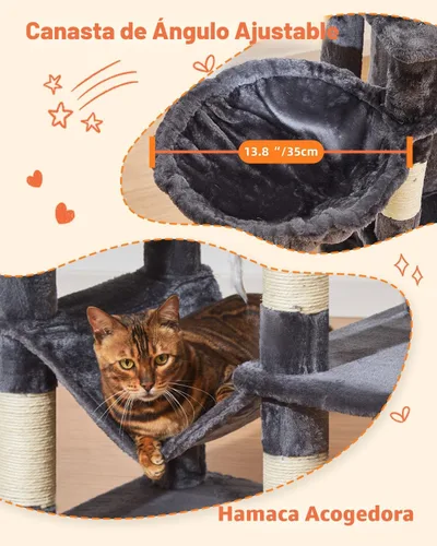 Miniatura 4 de Taoqimiao Árbol para gatos, torre para gatos de 66.2 pulgadas para gatos de interior, condominio para gatos de varios niveles de felpa con 7 postes